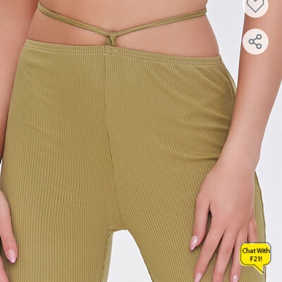 Ribbed Knit Self-Tie Flare Pants - Picture 2 of 6